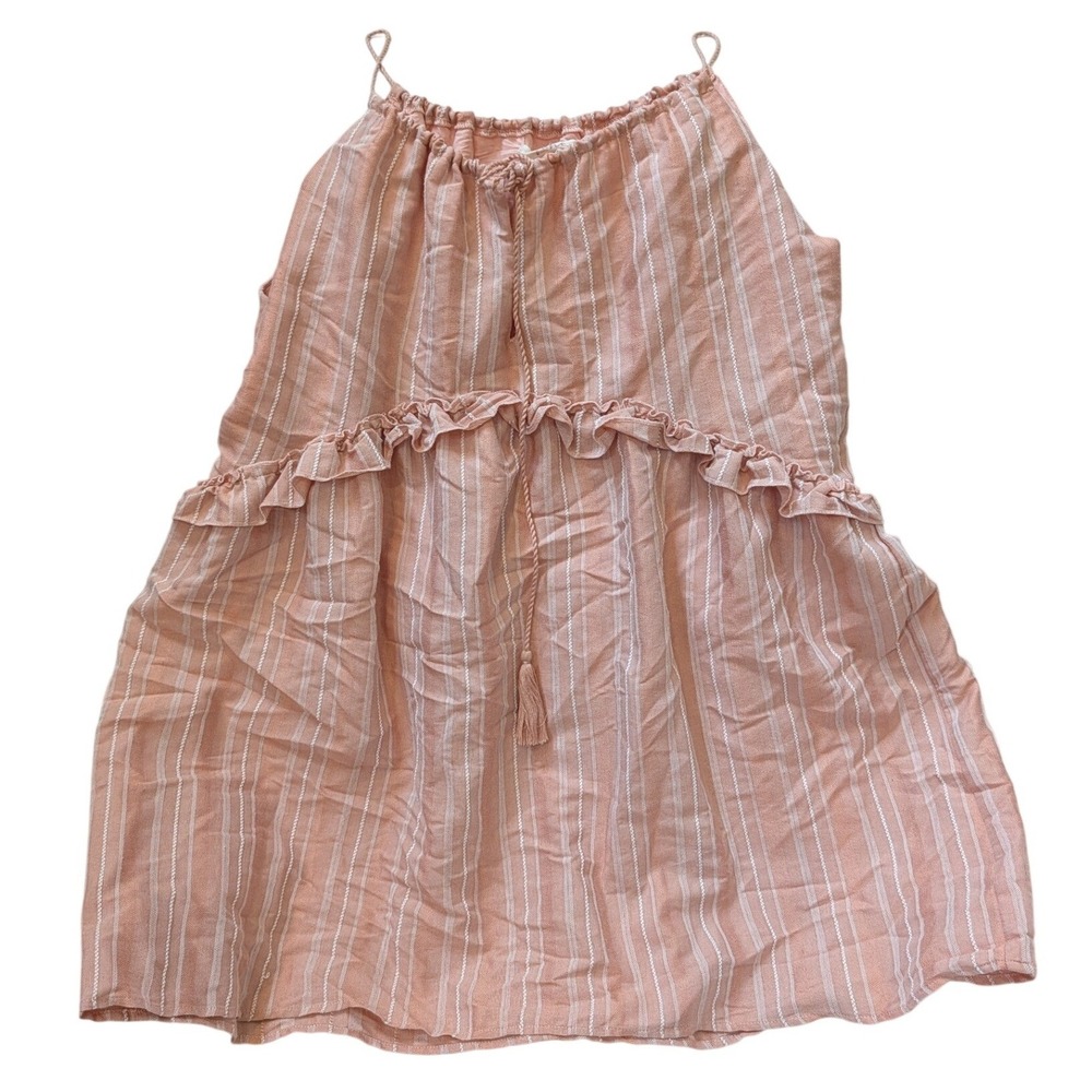 Fanco Peach Striped Linen‎ Blend Ruffle Mini Dress Womens Large